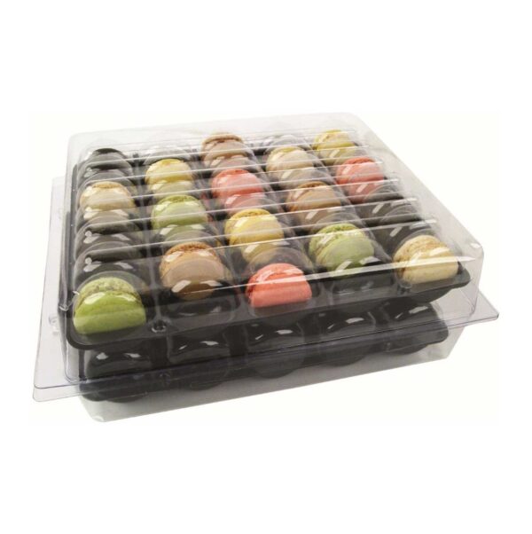 35 PCS MACARON  BLACK BOX PLASTIC + CLEAR LID