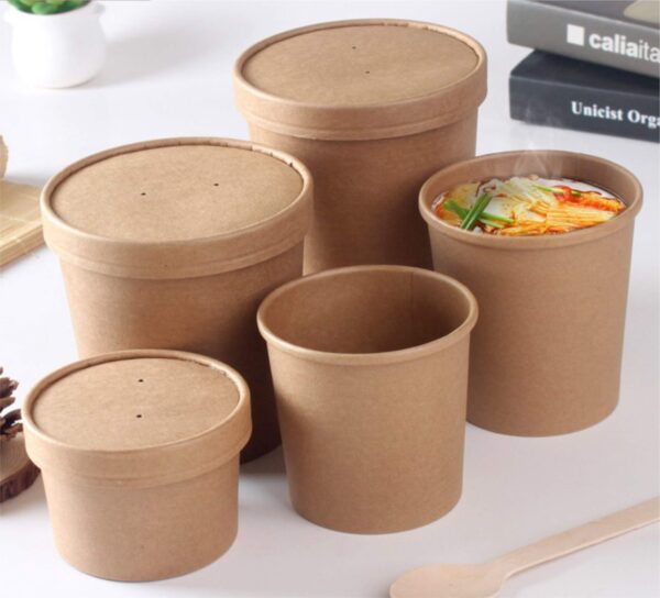 KRAFT PAPER SOUP TUB 32oz + KRAFT LID - PLA COATED (10 PCS)