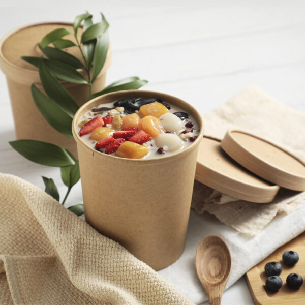 KRAFT PAPER SOUP TUB 32oz + KRAFT LID - PLA COATED (10 PCS)